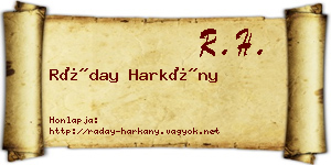 Ráday Harkány névjegykártya